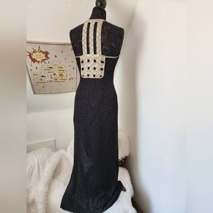 Vintage Scala Beaded Halter Dress with Slit